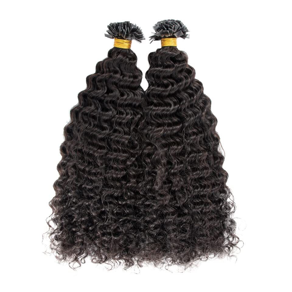Keratin Fusion Flat Tip Human Hair Extension Deep Curly Pre Bonded Hair 100pcs