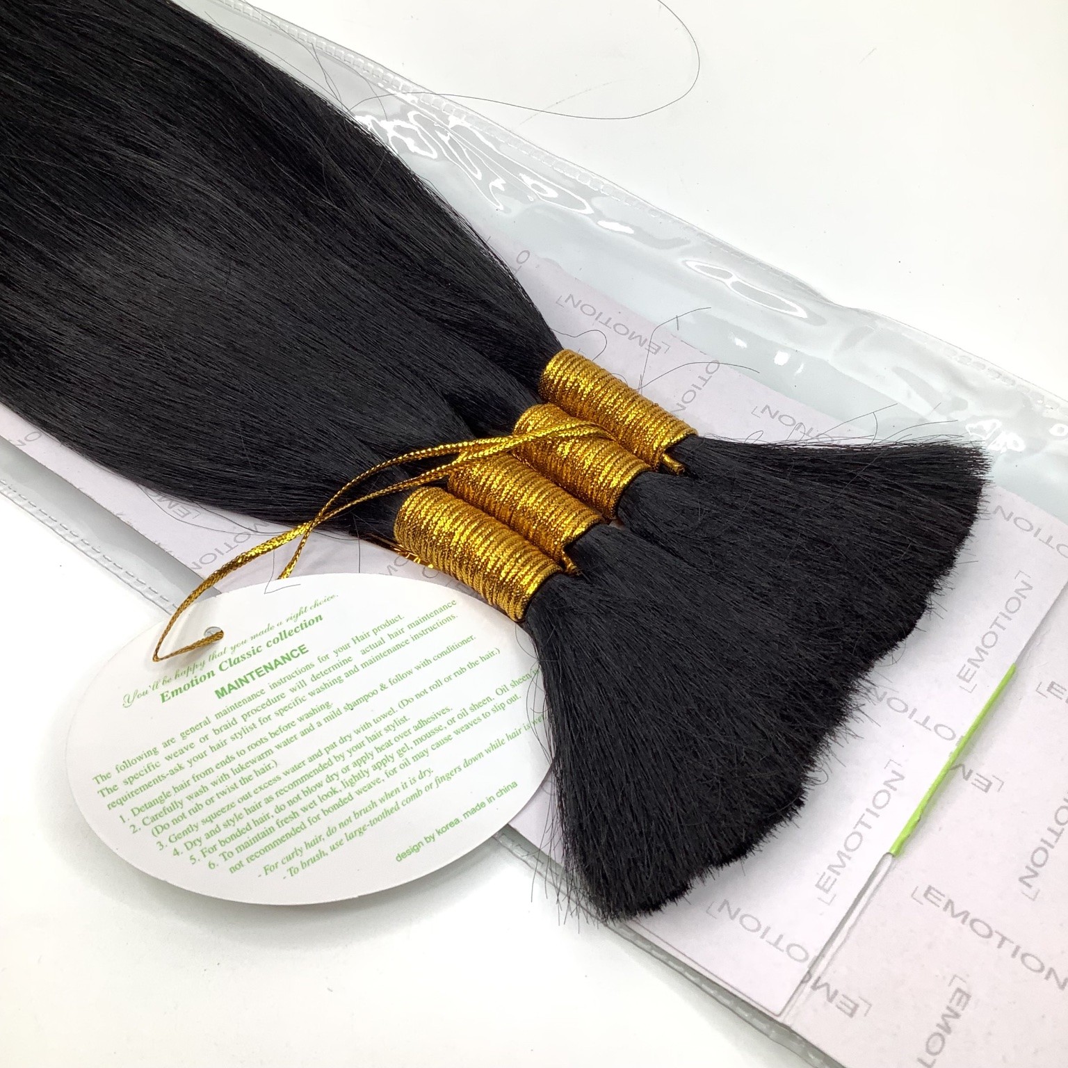 EMOTION CLASSIC Yaki Bulk Human Hair Extensions 1B 14-16 Inch