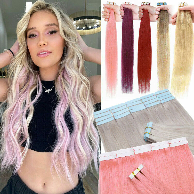 Invisible Tape in Hair Extensions Adhesive Skin Wefts Remy Russian Hair Colored
