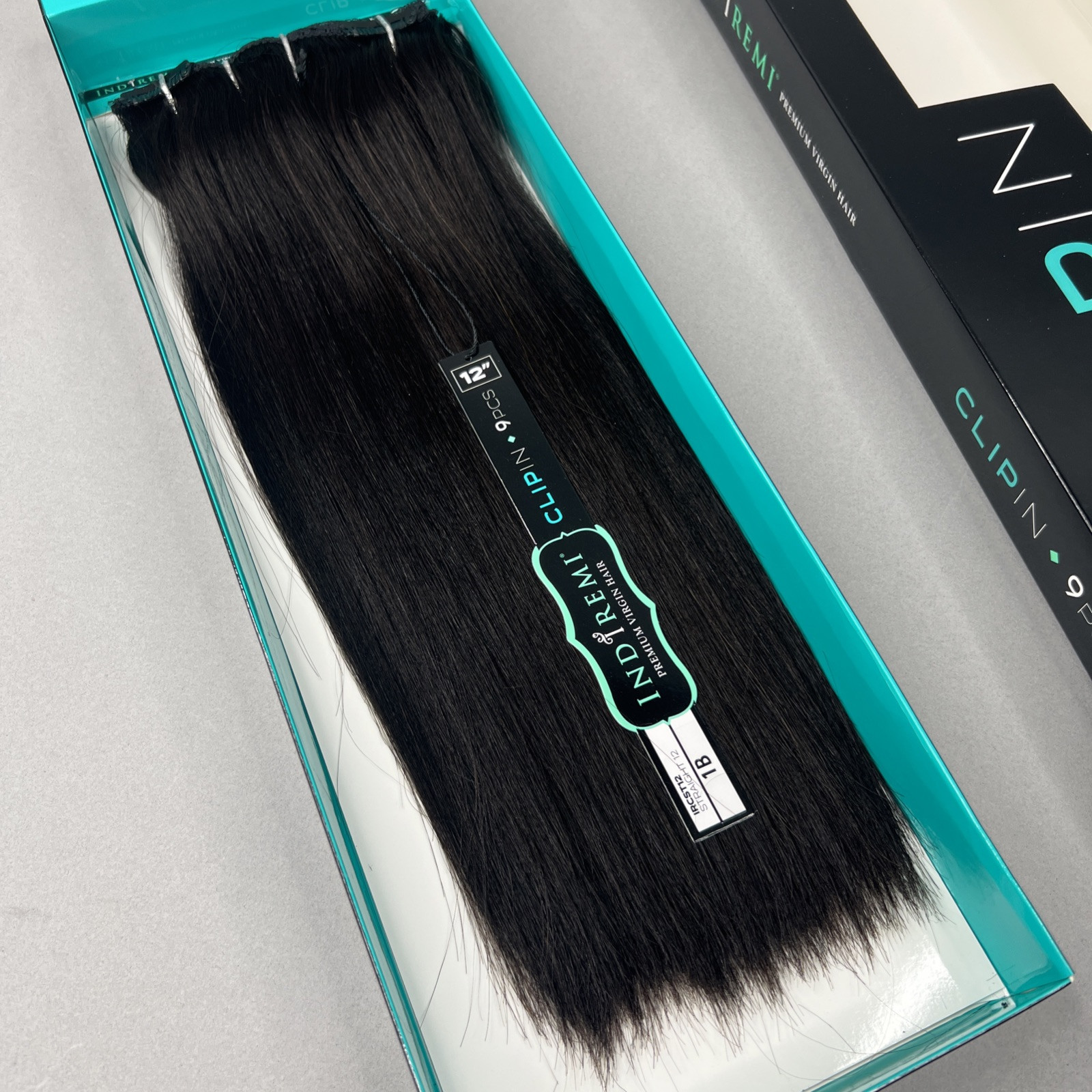 Indi Remi 9 Pc 12” Clip-in #1B Off Black Straight Human Virgin Hair Bobbi Boss