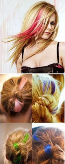 Yellow feather hair extension clip in, thin strand