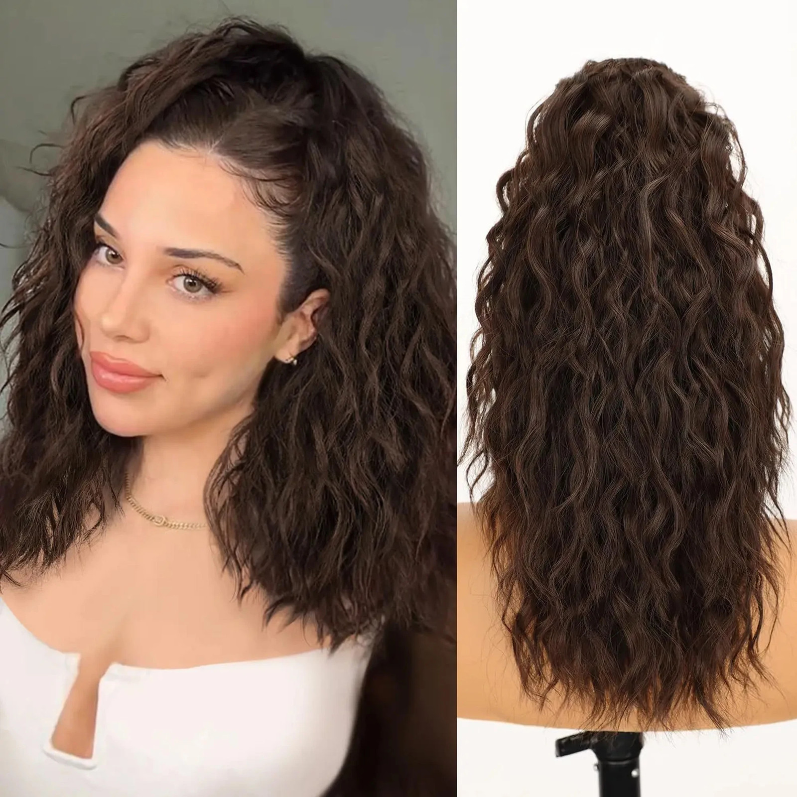 Black Brown Long Wavy Curly Synthetic Claw Clip In Ponytail Fake Hair Extension