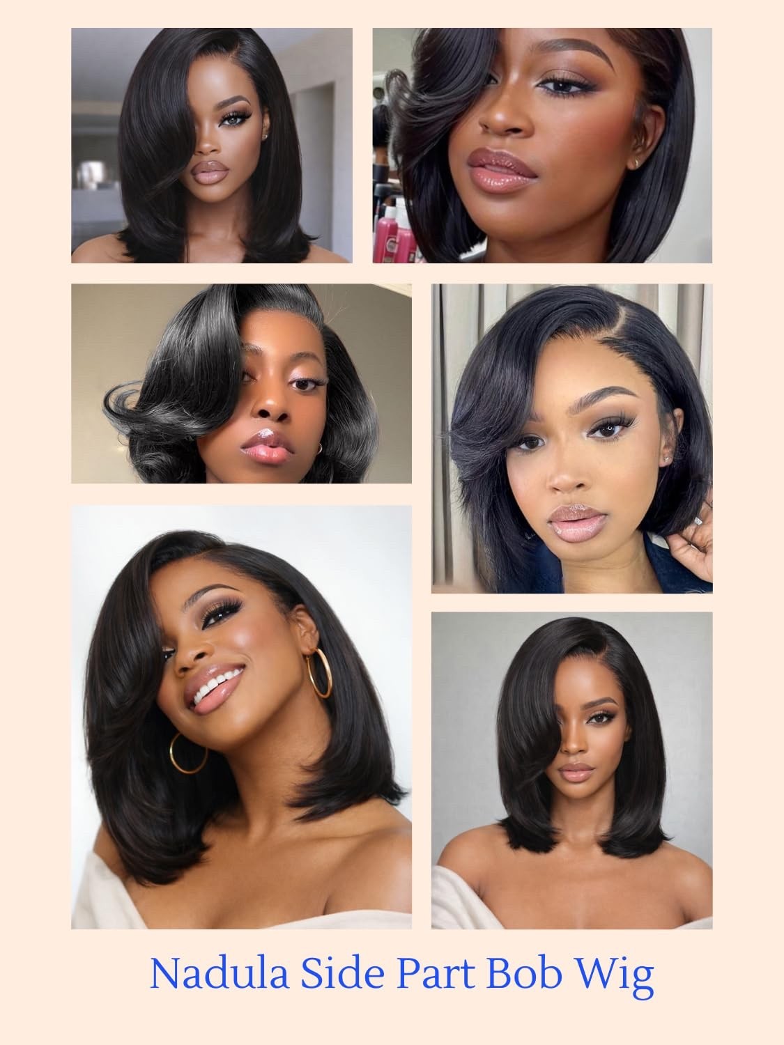 Glueless Short Layered Bob Drawstring 12″ Wig Human Hair Side Swept Bangs, 7×5