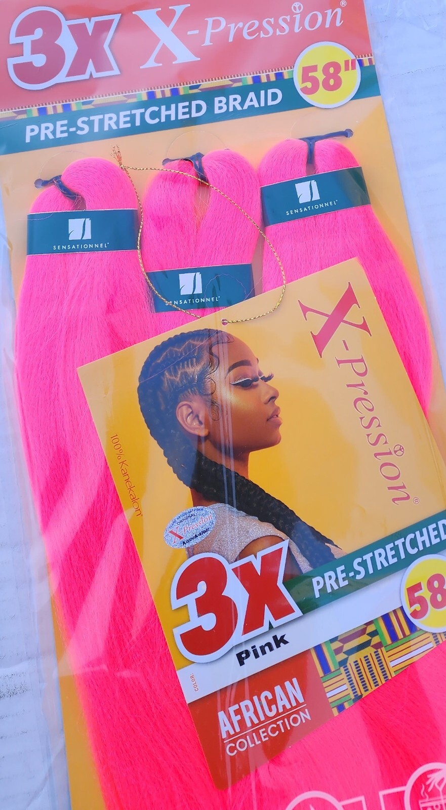 X-pression Expression 100% Kanekalon 3X Braiding Hair Pre-Stretched 58″ Pink