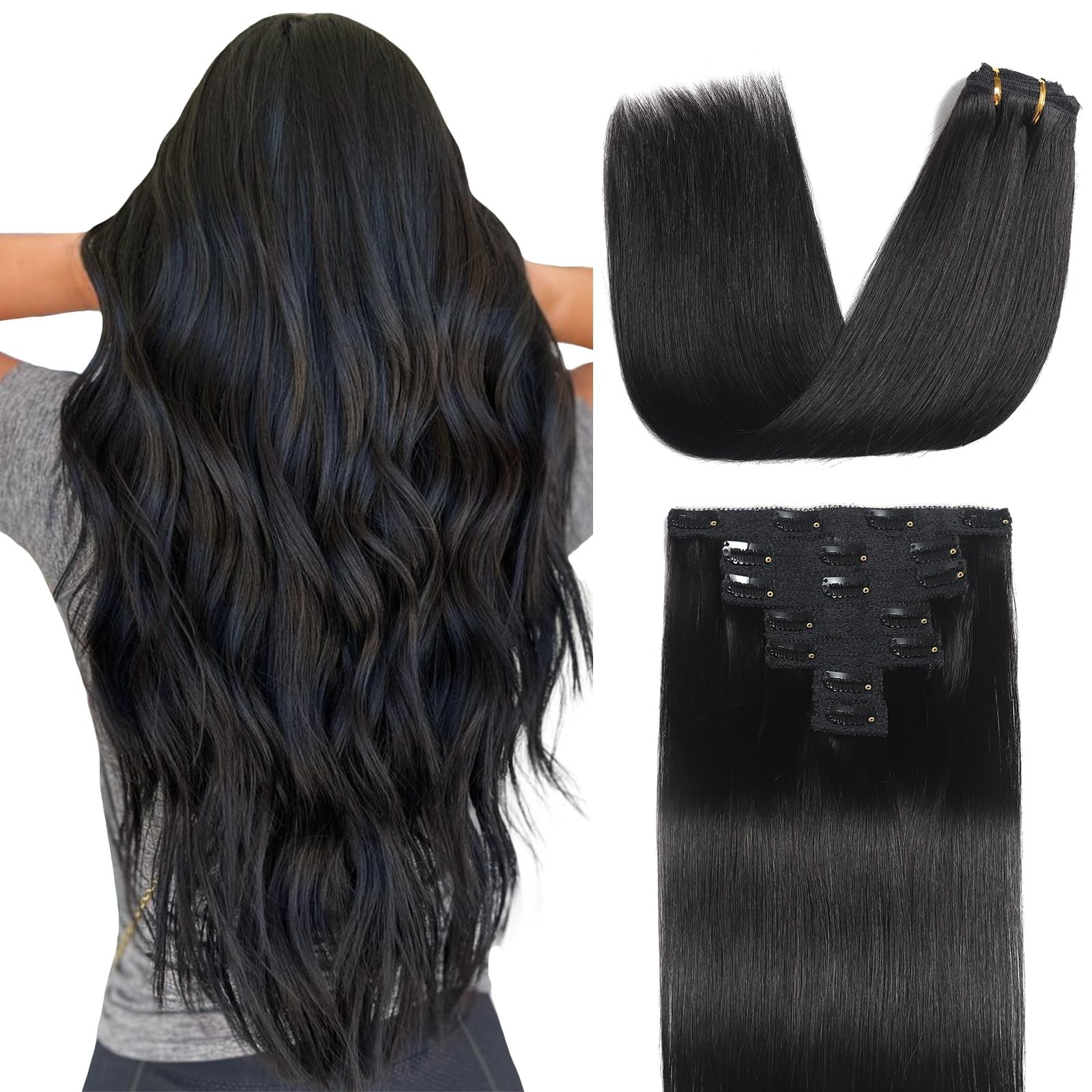 Sisily Clip in Hair Extensions Real Human Hair,14 inch 70g, Natural Straight …