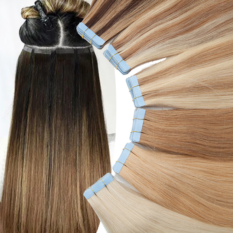 60pcs American Skin Weft Tape In Hair Extensions Full Head 100% Remy Human Hair