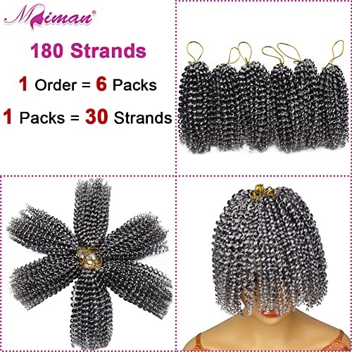 6 Packs Short Grey Passion 8 Inch Passion Twist Crochet Hair-Black Mixed Grey