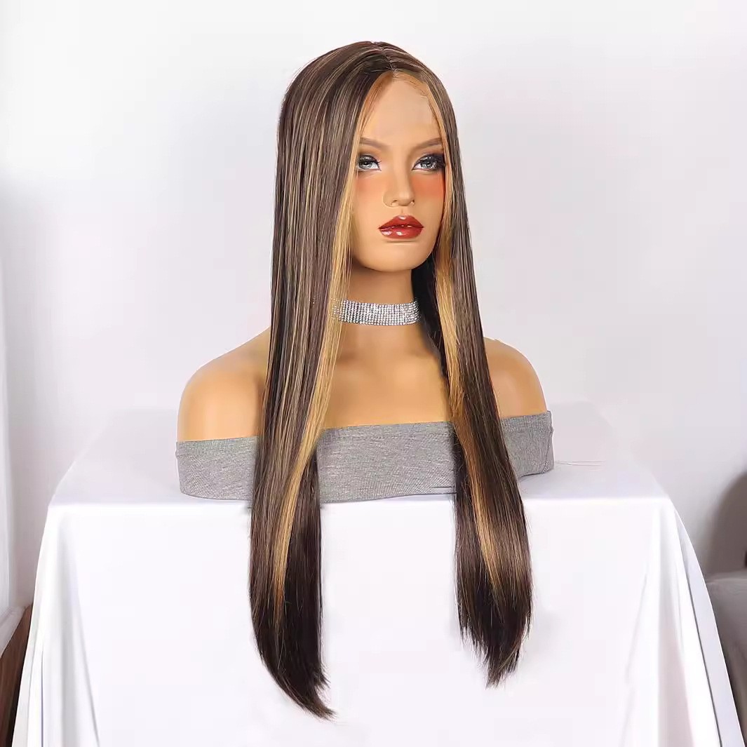 Hand Tied Lace Front Mixed Color Small Lace Long Straight Wig For Women