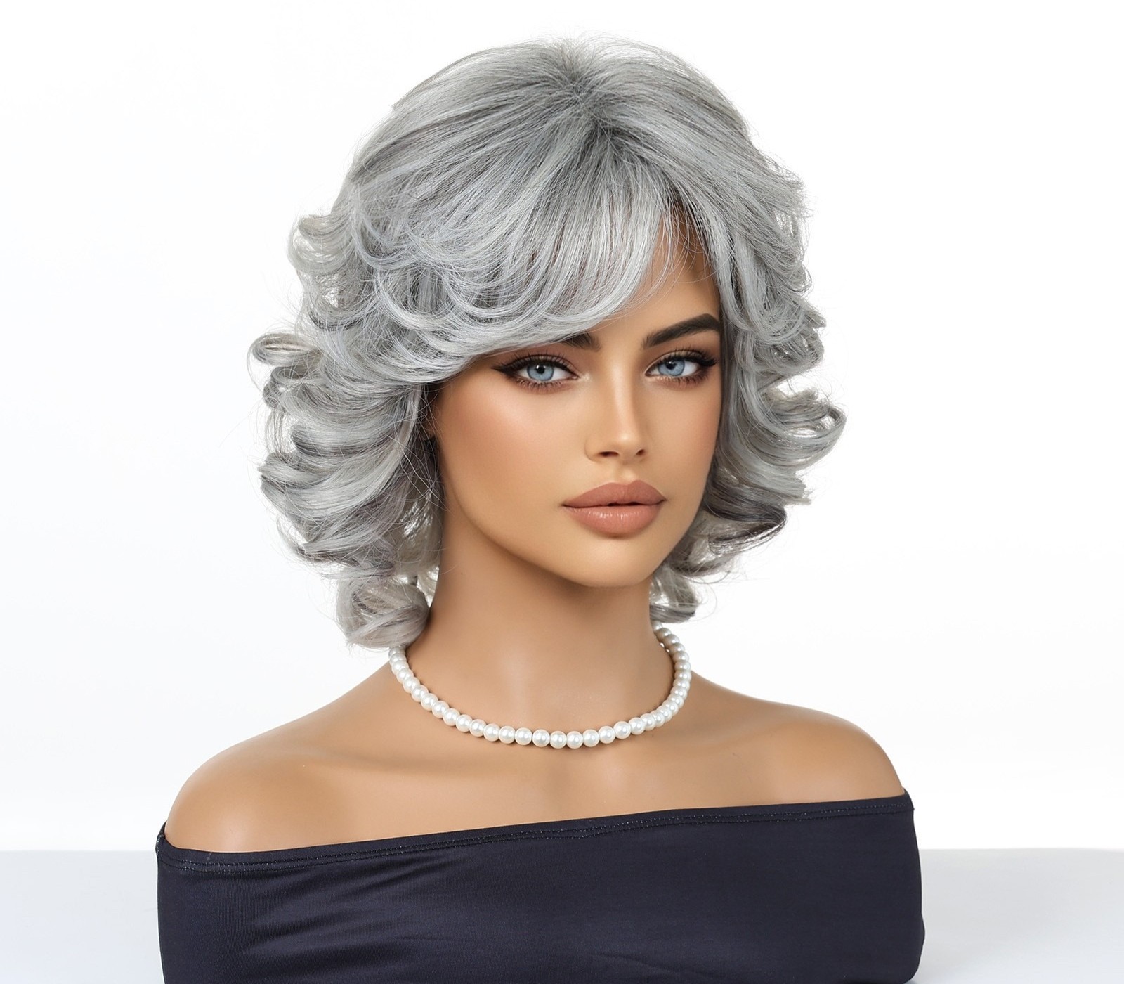 Silver Gray Wig for Women Ombre Natural Cosplay Party Wavy Full Heat Resistant