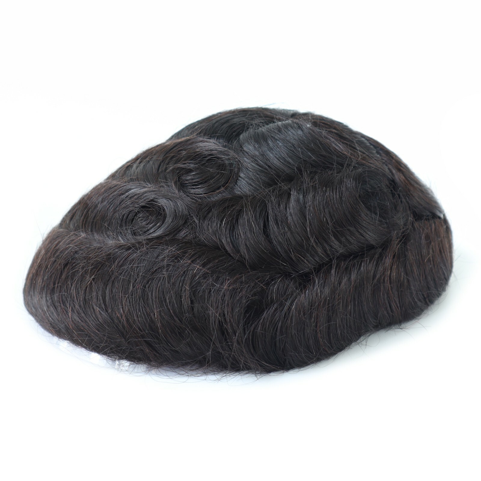 Mens Replacement System Fine Mono Poly Coating Toupee Indian Remy Hairpiece #1B