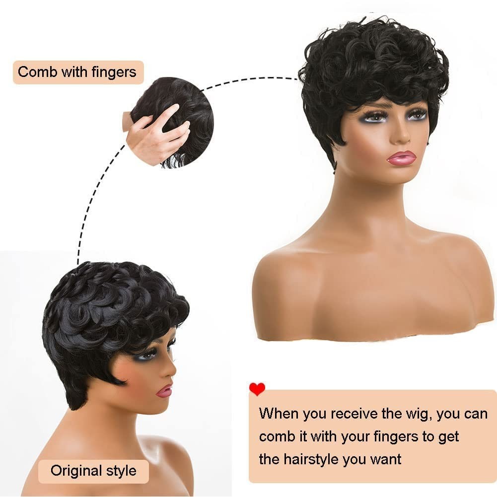 Stylish Short Curly Pixie Wig for Black Women – Includes Free Accessories