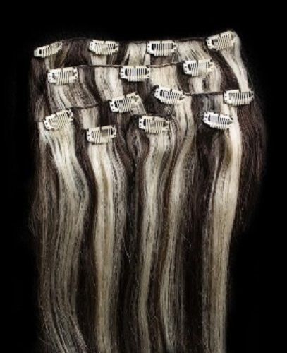 18″,20″,22″,24″ 100% Remy Human Highlighted Hair Extensions 7Pcs Clip in #2/613