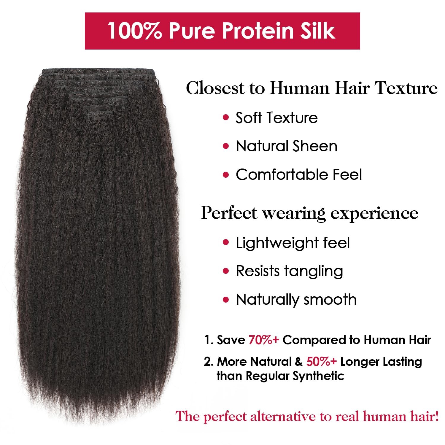 OLQZJZJ Kinky Straight Clip In Hair Extensions 24 Inch 200G 8pcs Dark Brown