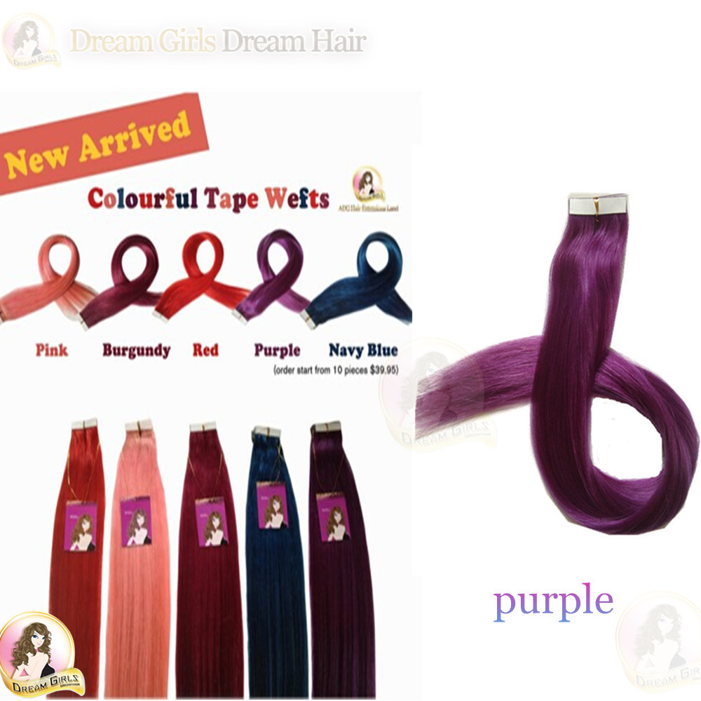 20“Indian Remy Hiar Colourful Tape in Skin Weft Extensions 10pc Double Drawn 25g