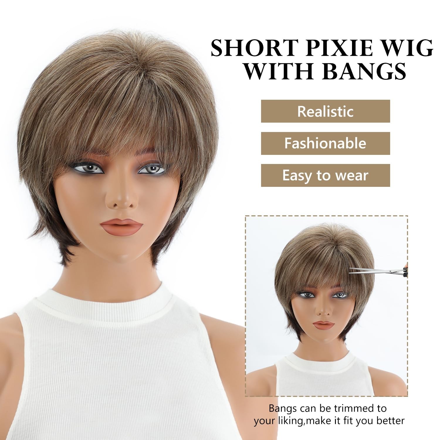 SEVENCOLORS Short Hair Wigs with 22.5 Inch (Pack of 1), Brown mixed blonde