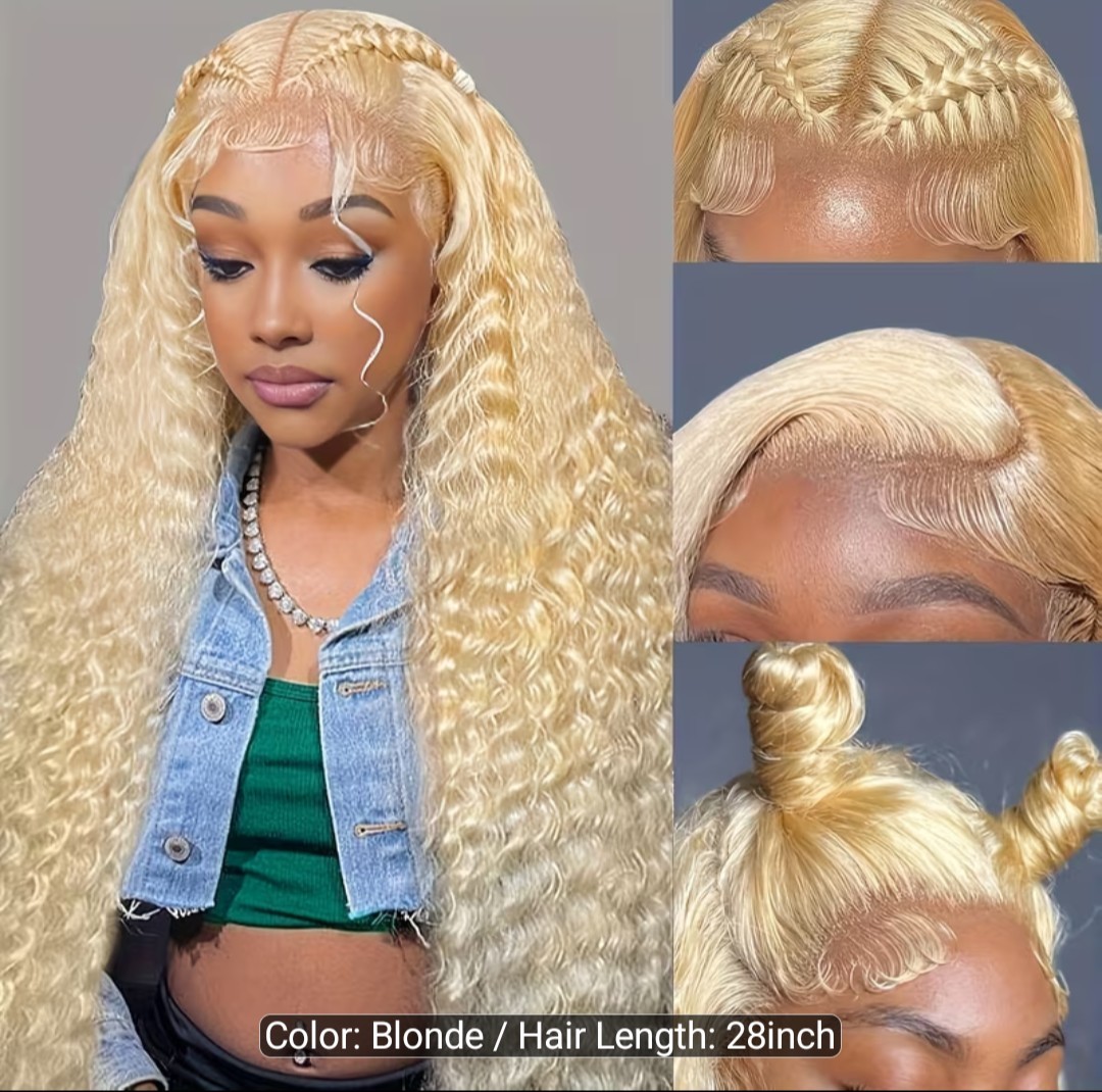 WOMEN’S 28″ INCHES BLONDE SYNTHETIC FRONTAL LACE WIG 200% DENSITY