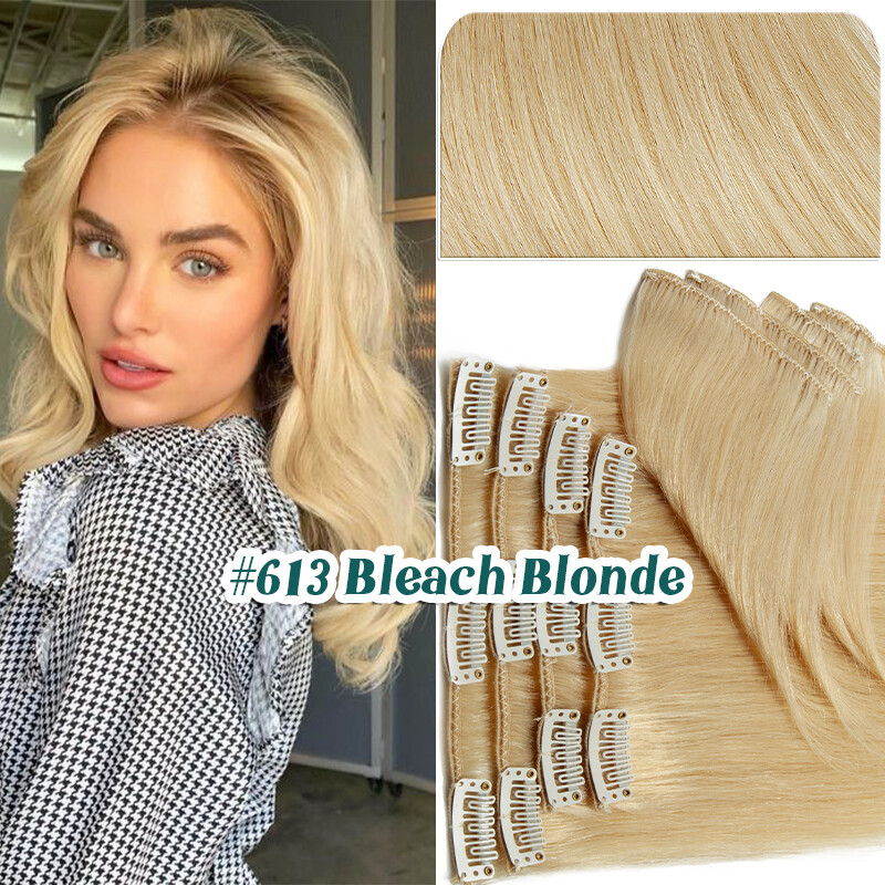 CLEARANCE Clip In Hair Extensions 8Pieces 18Clips Russian Human Hair Full Head