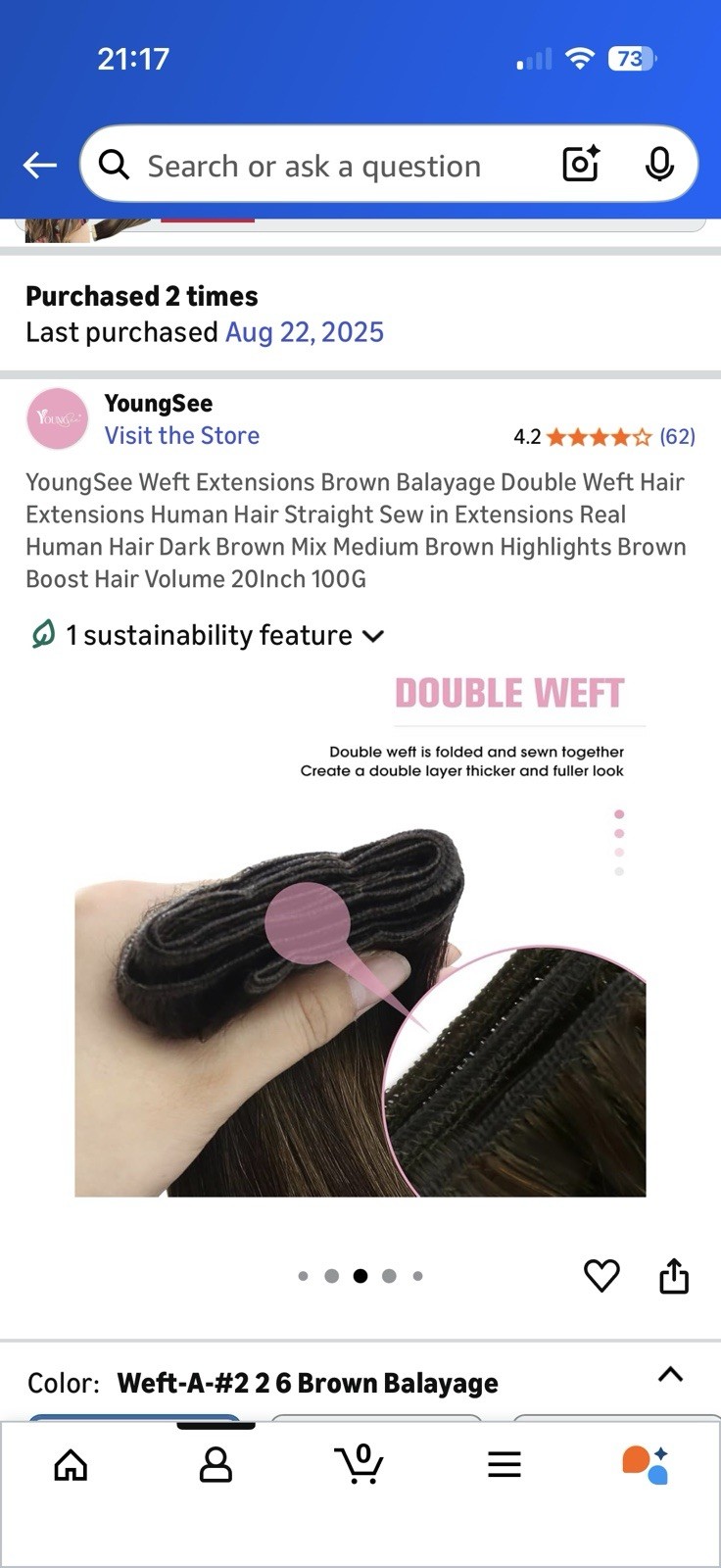 (2) YoungSee Double Wefts, 20”, 100g (200g total)