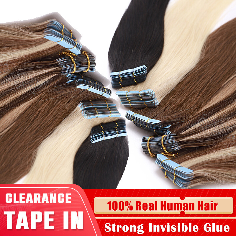 Tape In 100% Real Human Hair Extensions Skin Weft FULL HEAD 20/40/60pcs Thick US