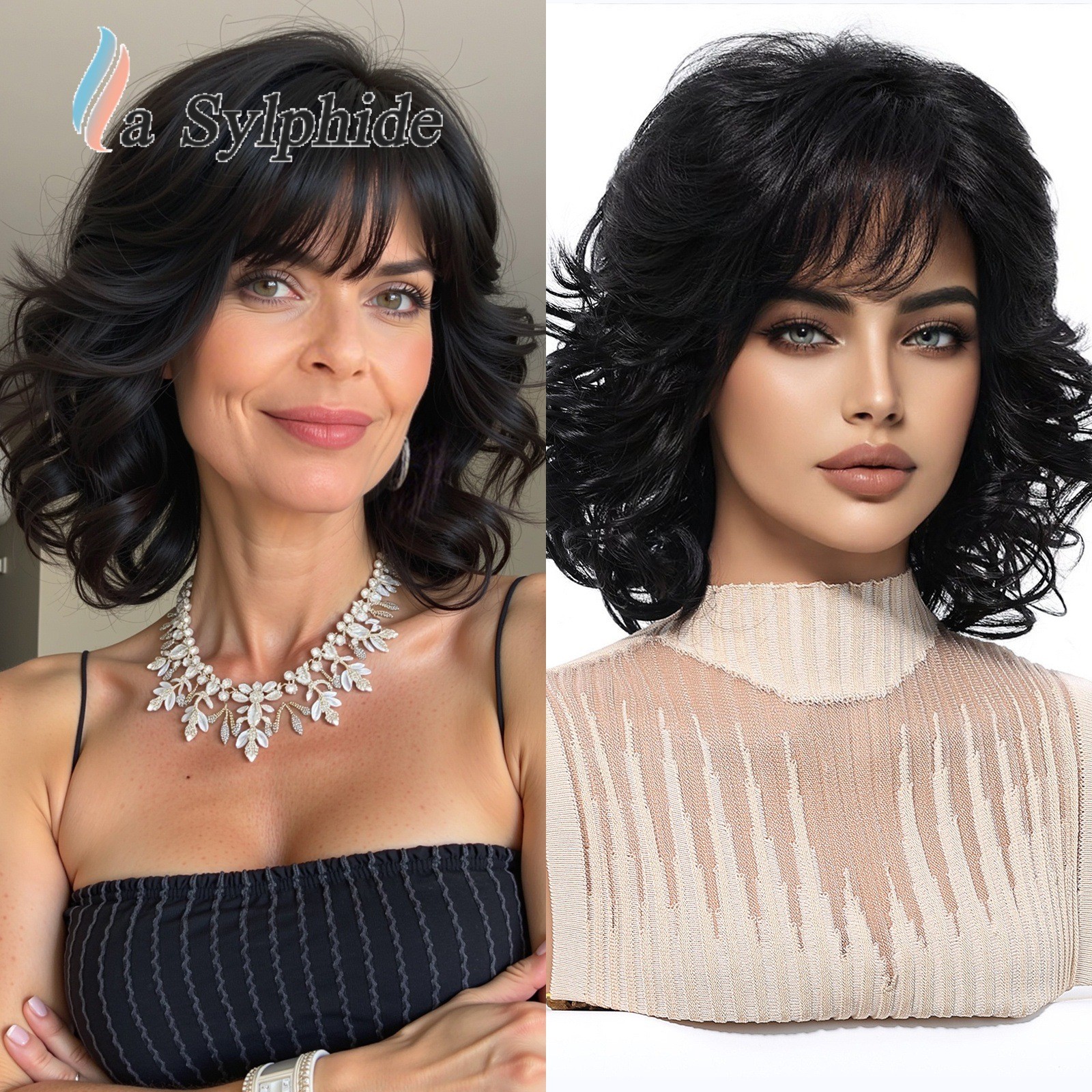 Vintage Short Luffy Curls Synthetic Wig Rose Net Heat Resistant Wig for Older