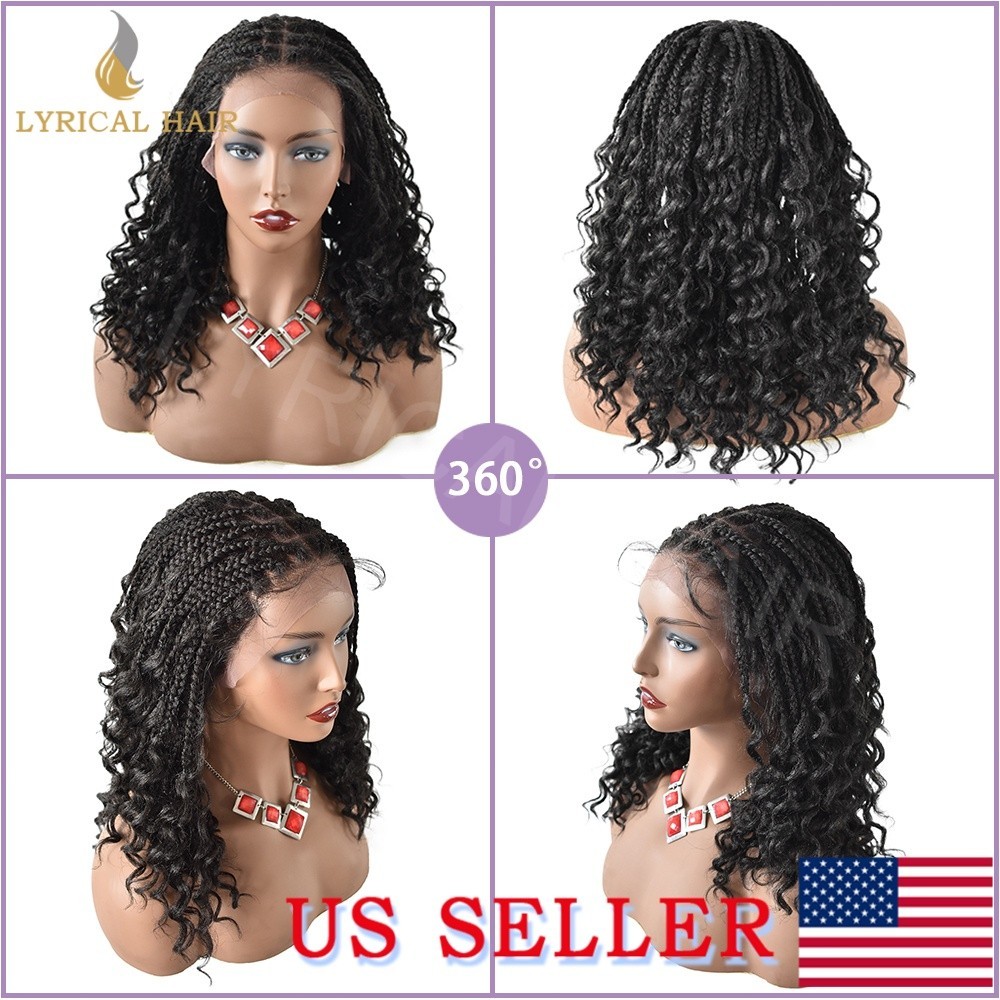 US Afro Curly Lace Front Box Hand Braided Wig with Baby Hair For Women Synthetic
