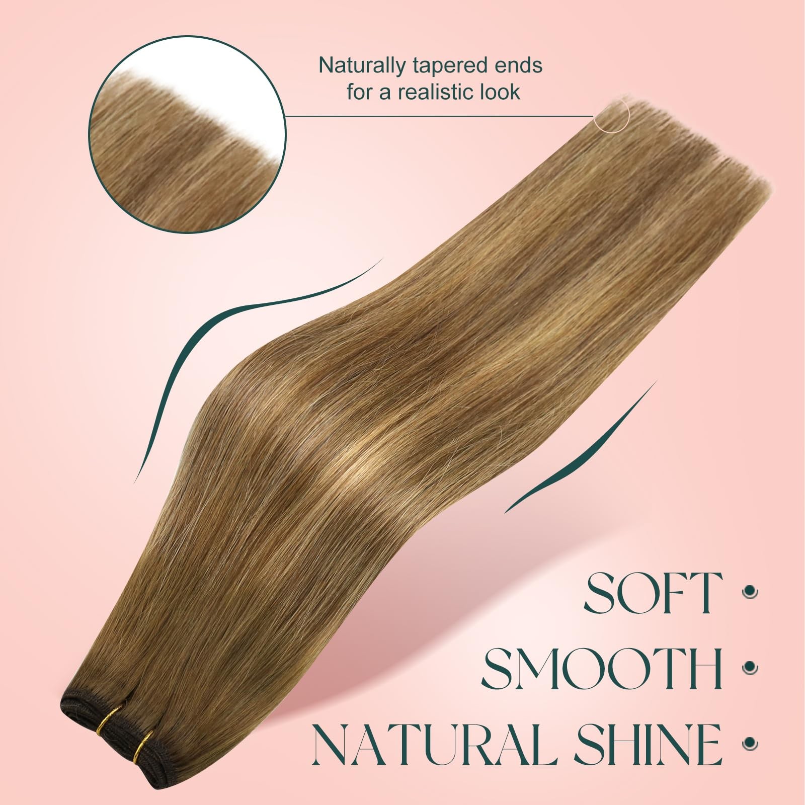 Human Hair Weft Extensions 14 Inch 70G Balayage Dark Brown to Caramel Blonde