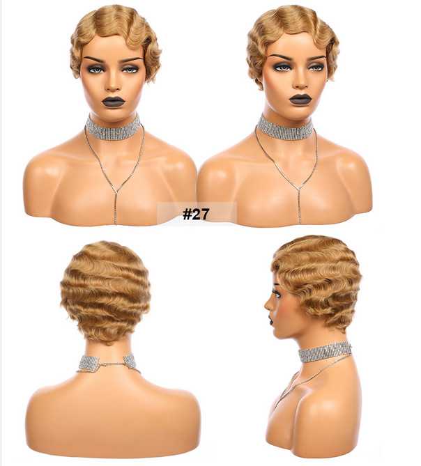 Short Mommy Pixie Cut Finger Wave Human Hair Wigs Brazilian Human Hair Wig