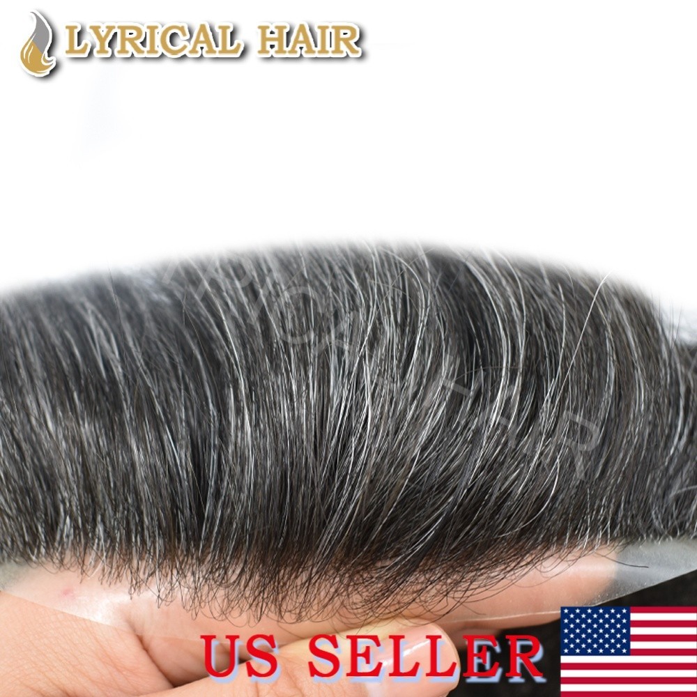 US Mens Toupee French Lace PU Skin Base Hairpiece Human Hair Replacement System