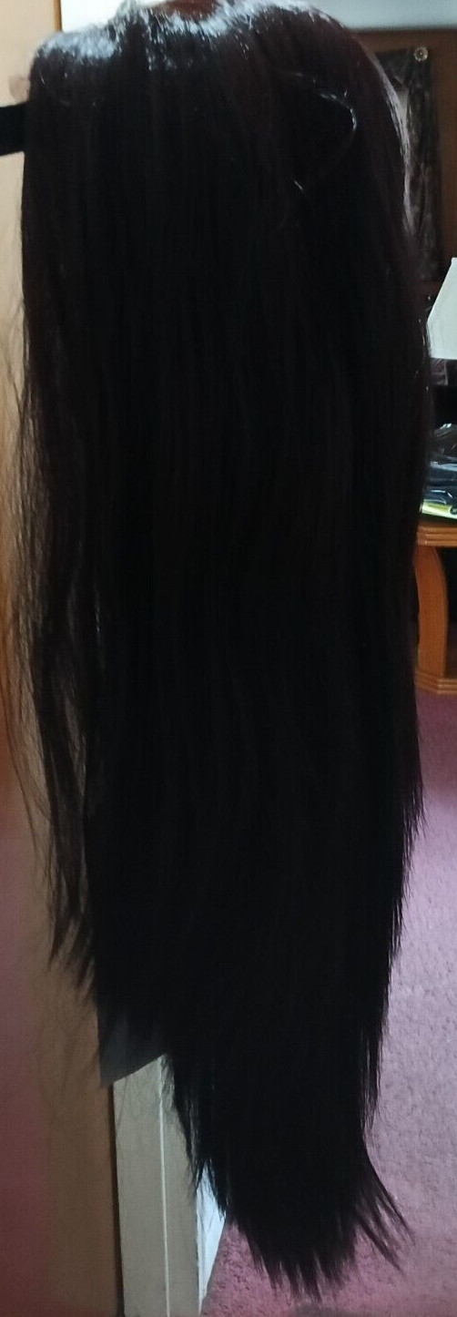 LONG LH-MOON PART 01 NATURAL HUMAN HAIR BLEND LACE FRONT WIG BUN REMOVED 99J