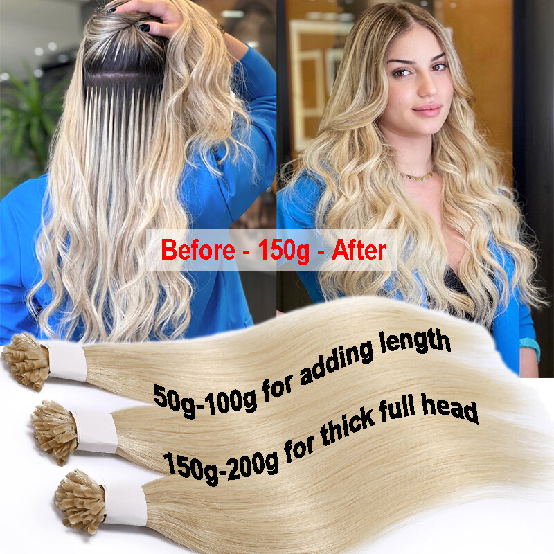 AAA+ Keratin Fusion Nail U Tip 1G Pre Bonded Remy Human Hair Extensions 16-24″