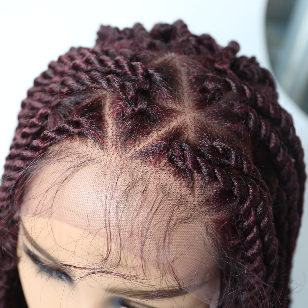 Twist Braids Women Wigs Swiss Lace Front Hand Braided Wig Lightweight Long Hair