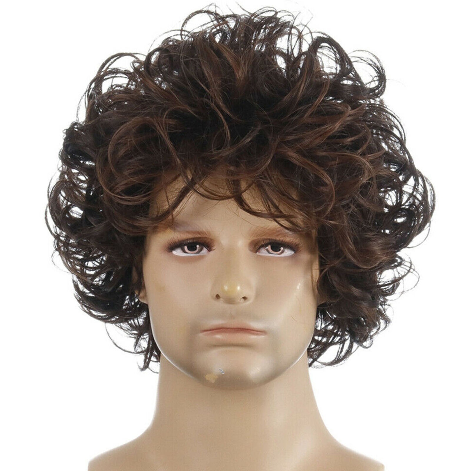 Mens Black Brown Short Wigs Natural Curly Fashion Hair Cosplay Party Show Wig US