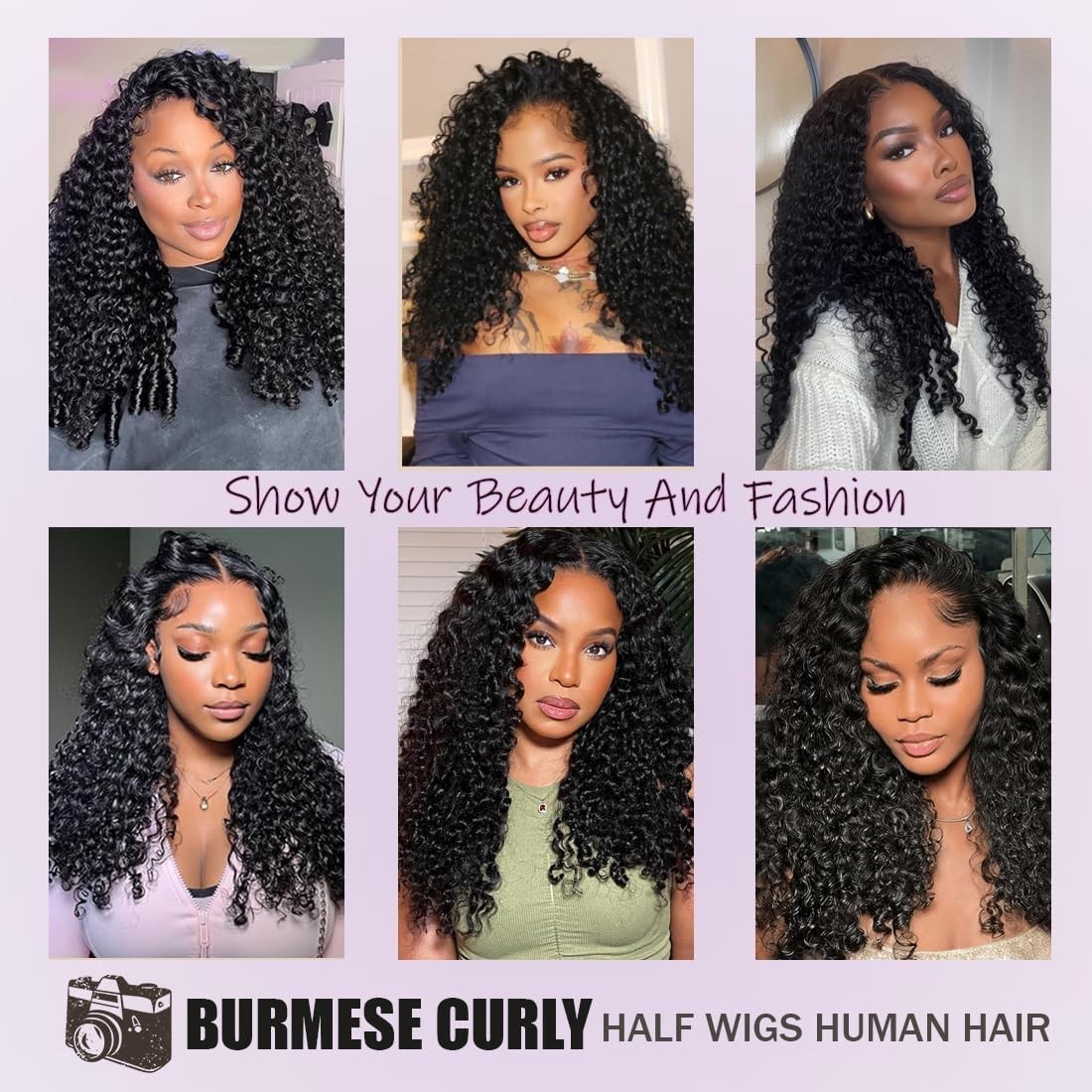 Burmese Curly Half Wig Human Hair 200% Density 3 In 1 Wear and Go Glueless Wi…