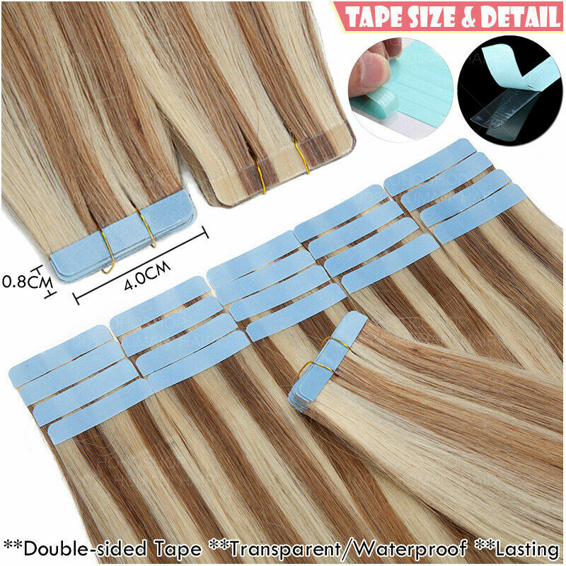 Tape in Skin Weft Hair Extensions Invisible Glue in Remy Human Hair Full Head US