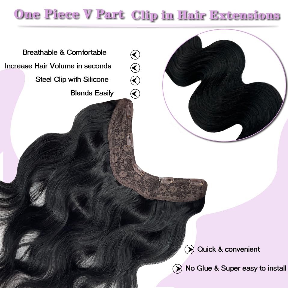 Jet Black Human Hair Extensions – 3/4 Full Head Body Wave Double Weft 14 Inch…