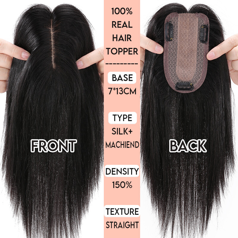 Topper 100% Human Hair Top Toupee Piece Clip in Hairpiece Indian Wig Women 6-20″