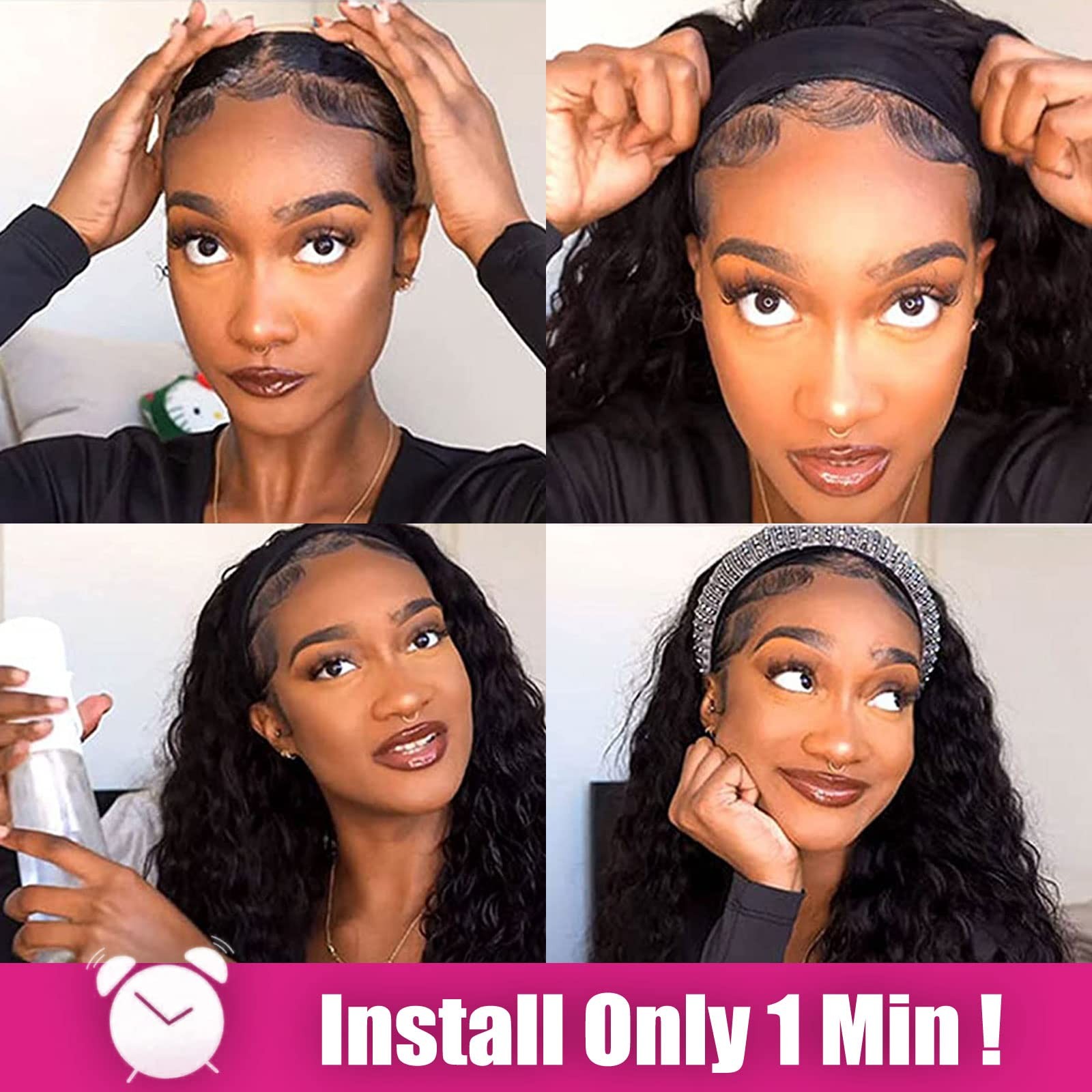 Aisi Queens Human Hair Headband Wigs For – – 10 Inch Medium