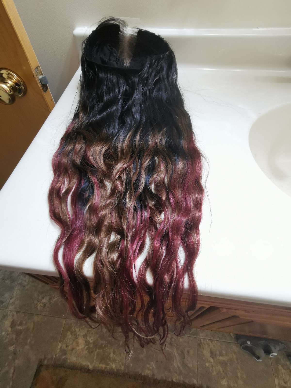 Quality 130 Density Ombre Straight Human Hair Glueless Closure Wig 28″ Handmade