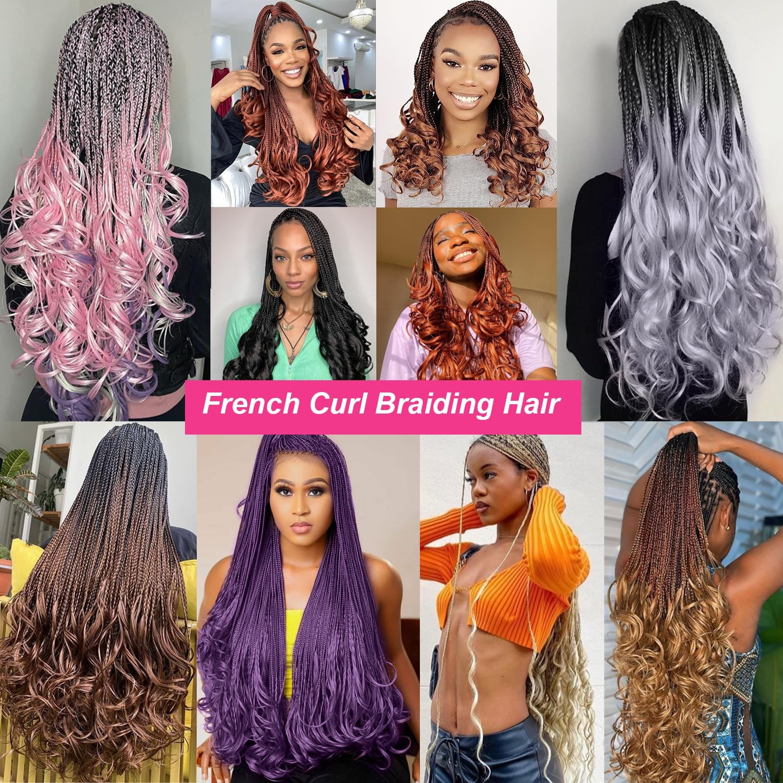 Union Beauty Pink French Curl Braiding Hair 22 Inch Curly 8 Packs Pre Stretched
