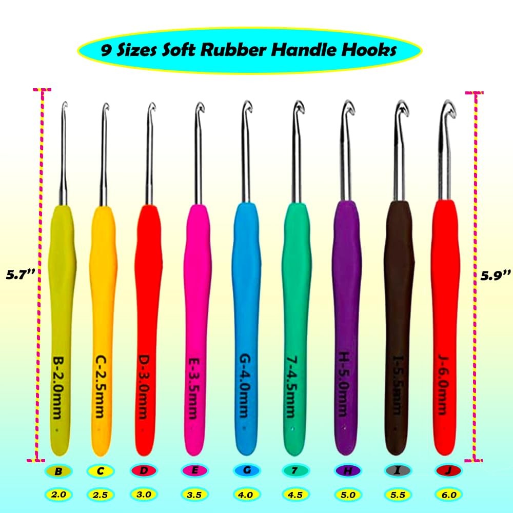 Yarniss Ergonomic Crochet Hooks Set, 9 Sizes 9 Size(2.0~6.0mm), Multicolor