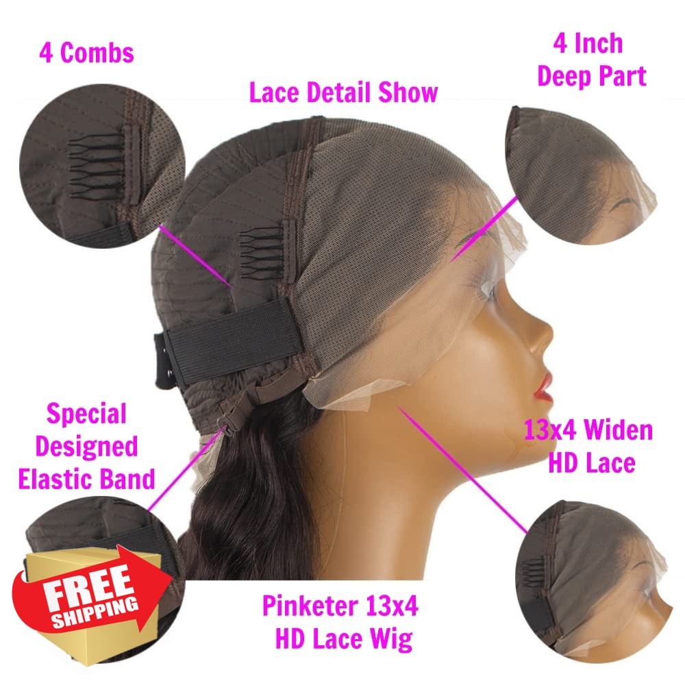 Pinketer Deep Wave Lace Front Wig 28 Inch Natural Color