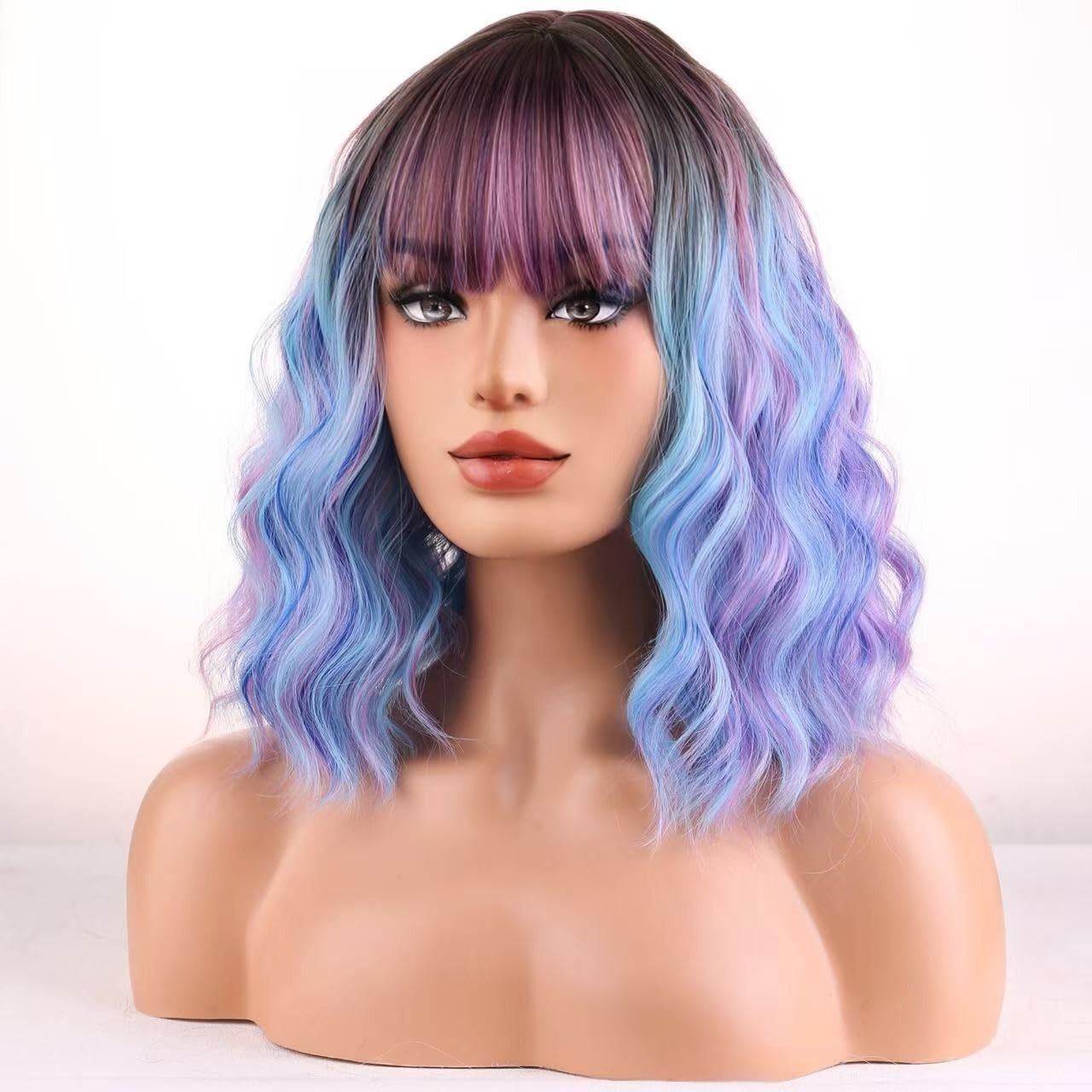 Short Curly Wavy Rainbow Wigs for Women Colorful Wig Short Bob Wig With Bangs
