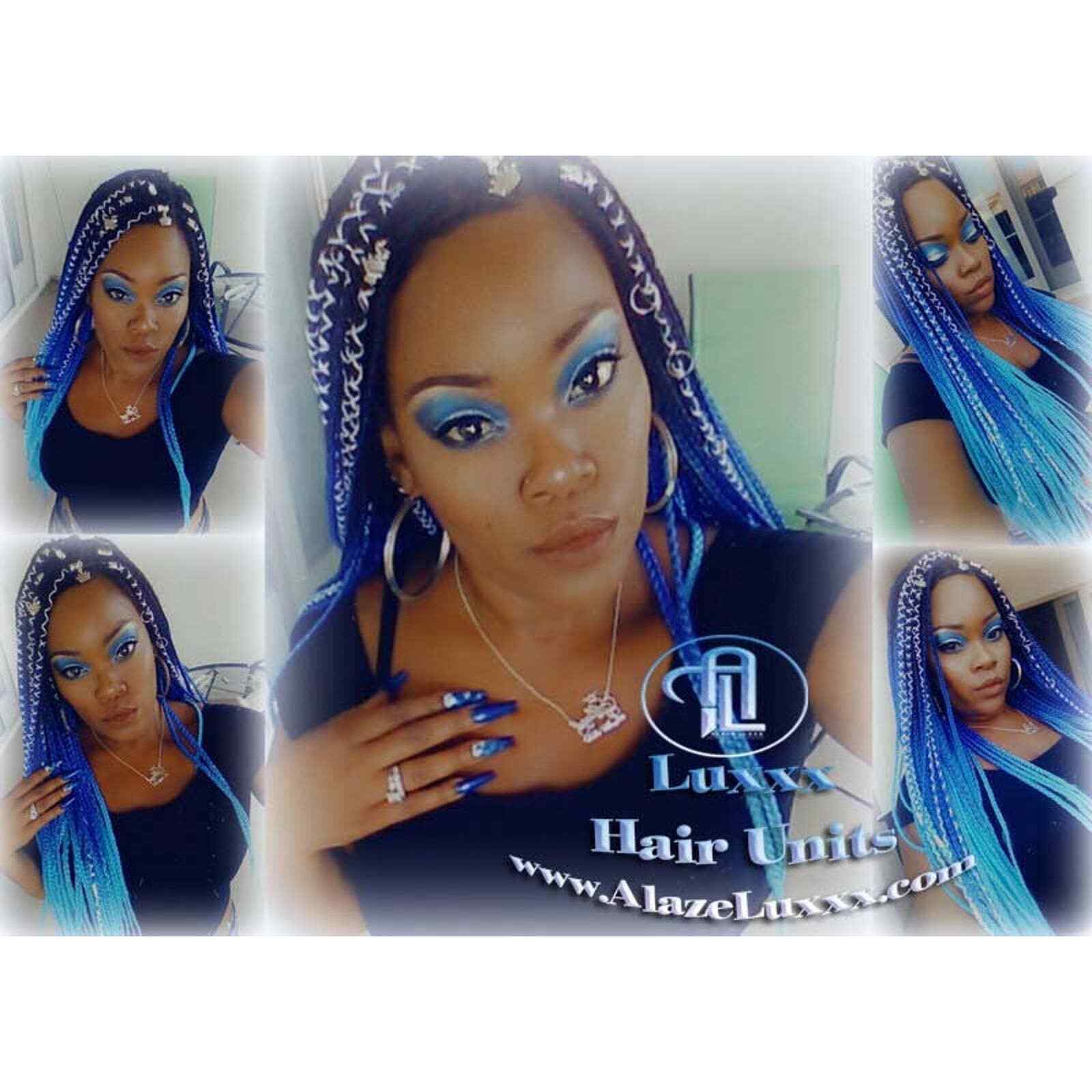 Blue Black Lace Closure Ombre Blue Mermaid Hair Box Braids Wig Multi Color