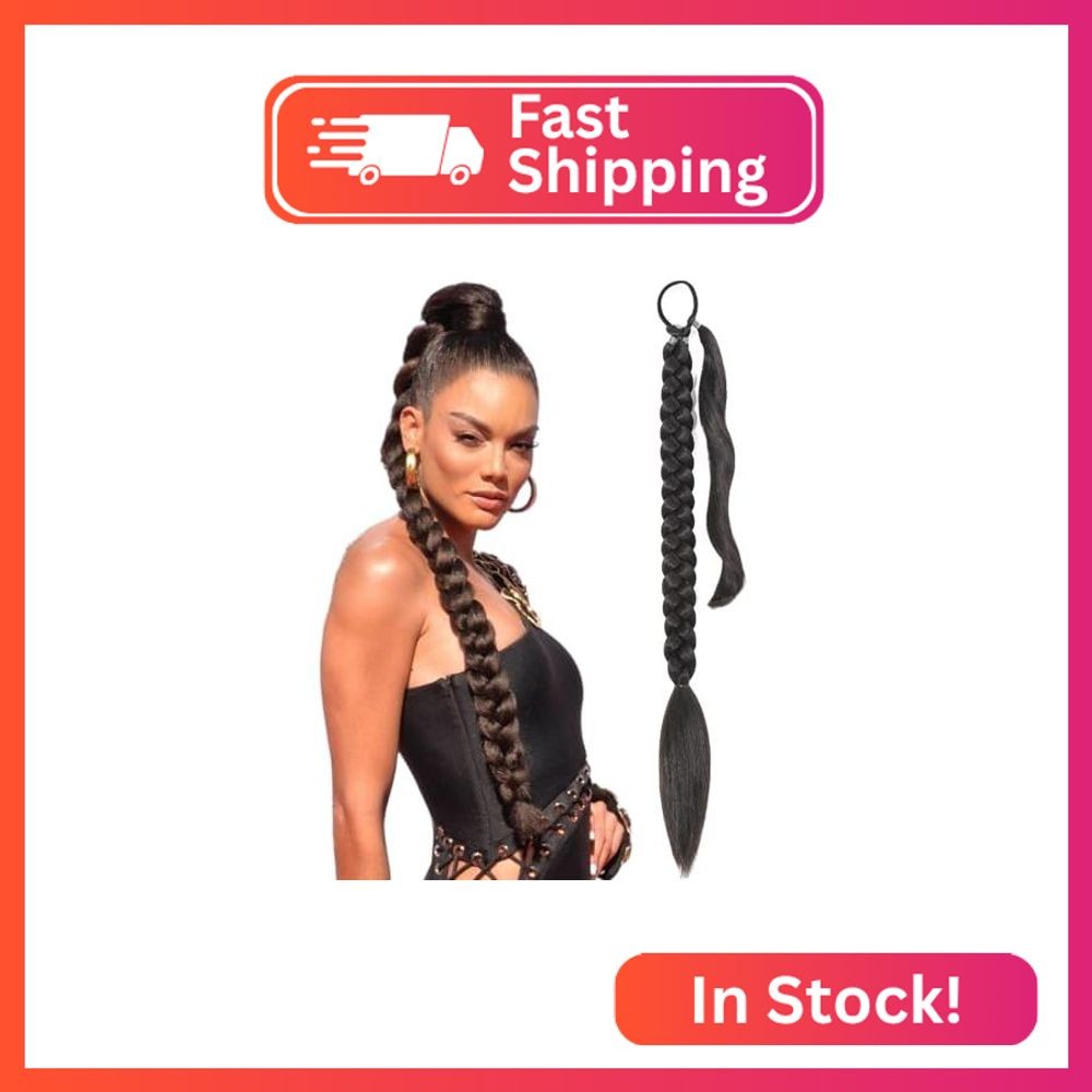 Braided Ponytail Extension with Hair Tie, Fake Braids Dark Brown Ponytail Extens