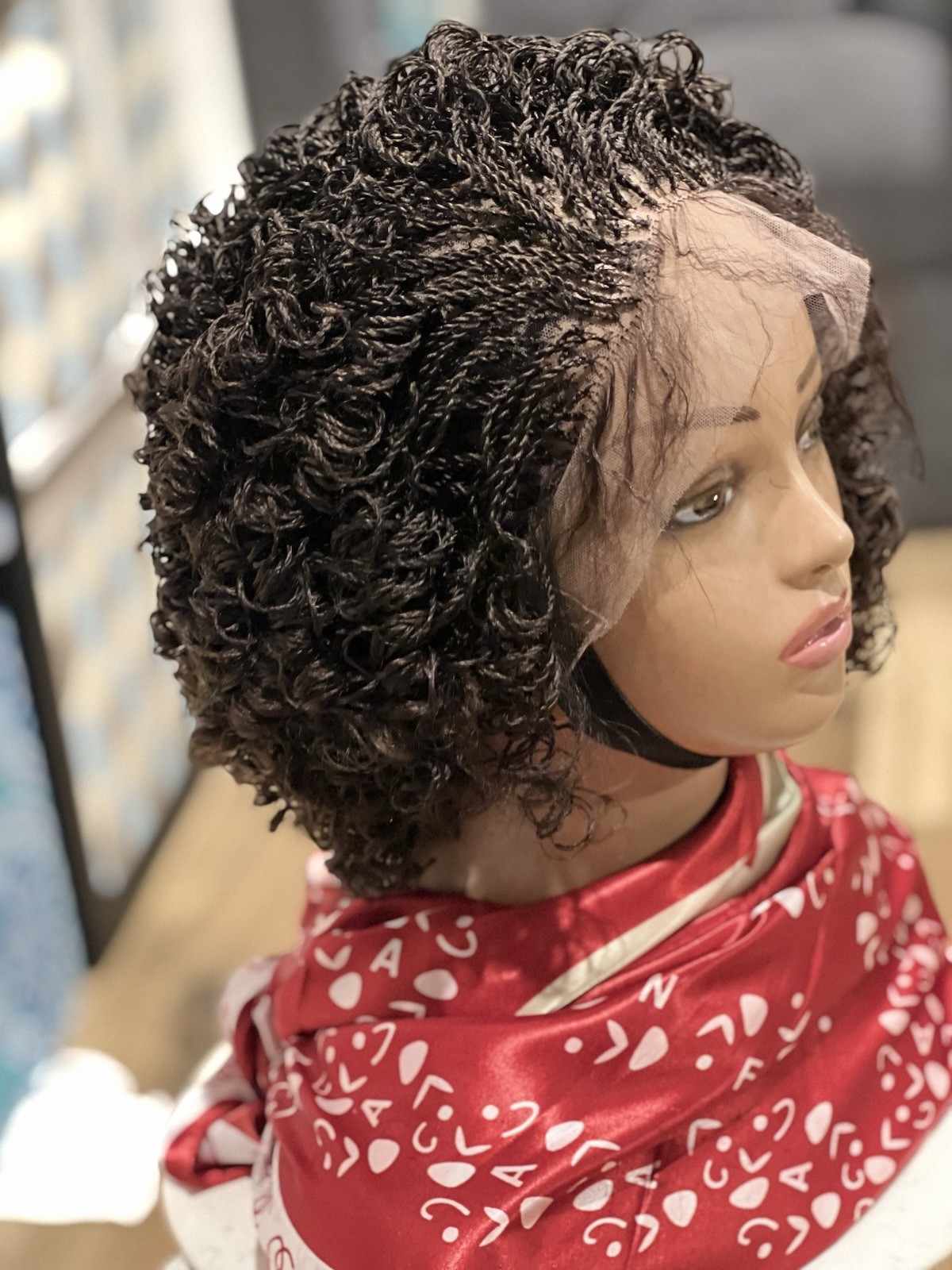 Braided micro twist Curly OFF BLACK WIG.made on a full lace wig.READY TO SHIP.
