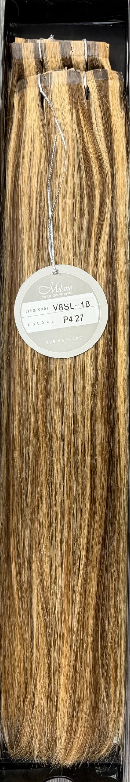 Eve Milano Remy Virgin 100% Human Hair 18″ Seamless Clip-In Extension 8pcs #4/27