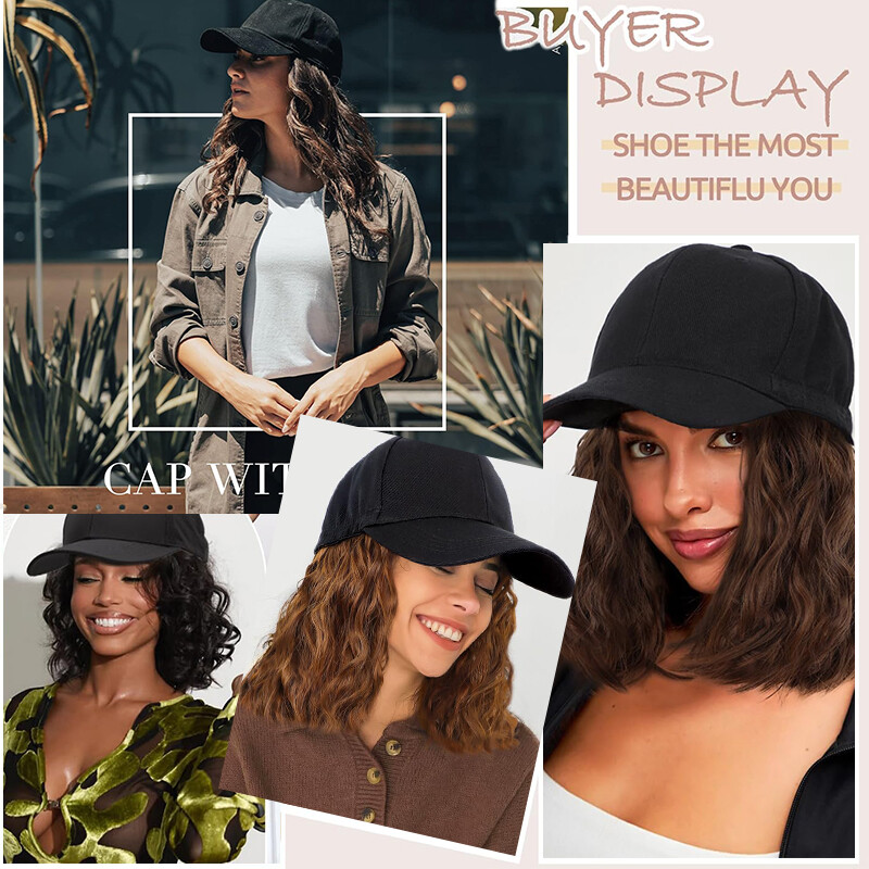 Cap With Hair Extensions Long Baseball Hat Curly Hairpiece Natural as Human Wavy