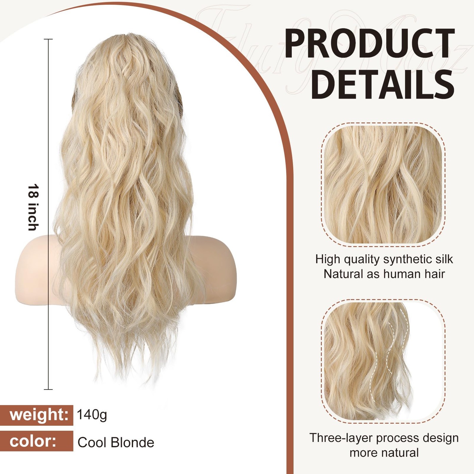 FLUFYMOOZ Ponytail Extension, 18 Inch Claw Clip 18 Inch, Cool Blonde