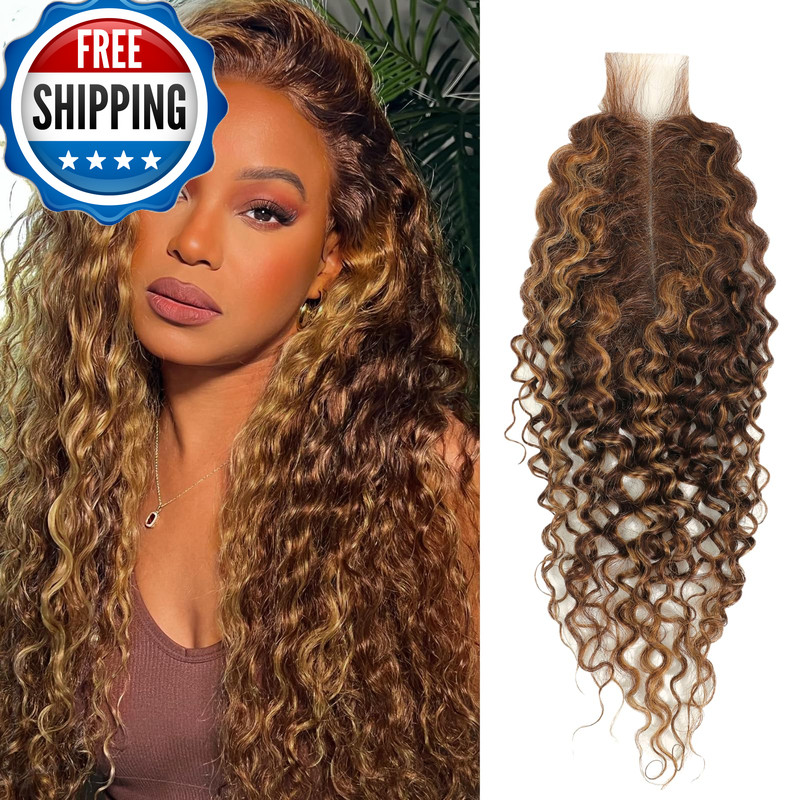 Alher Water Wave P4/27 Highlight 2X6 Lace Closure 18 Inch Honey Blonde Ombre