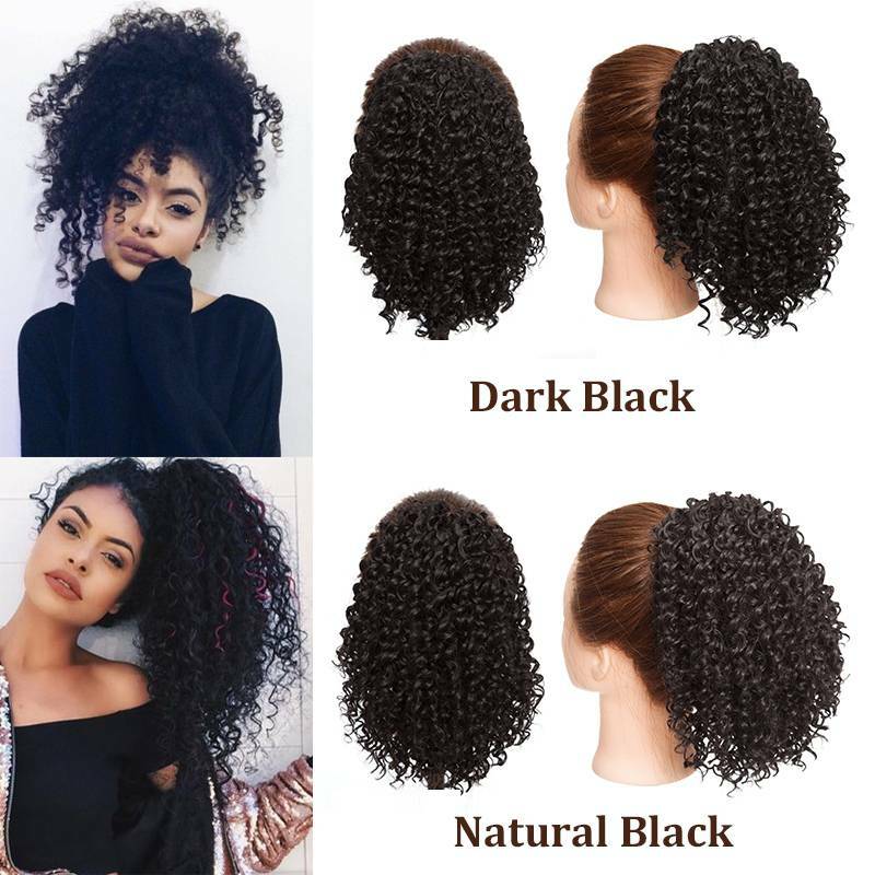 Large Kinky Curly Drawstring Ponytail One Piece Clip In Hair Extension for Human